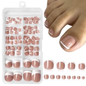 120Pcs White French Tip Press on Toenails, Short Fake Toenails Glossy Full Cover Acrylic French Toe Nails Press on Square False Toe Nail Press ons for Women