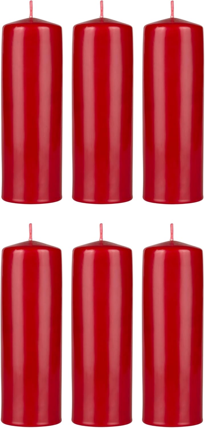 Mega Candles 6 pcs Unscented Solid Dome Top Red Pillar Candles, Hand Dipped Overlay Wax Candle 2 Inch x 6 Inch, Home Décor, Spas, Weddings, Celebrations, Party, Events, Memorials, Vigils, Prayers