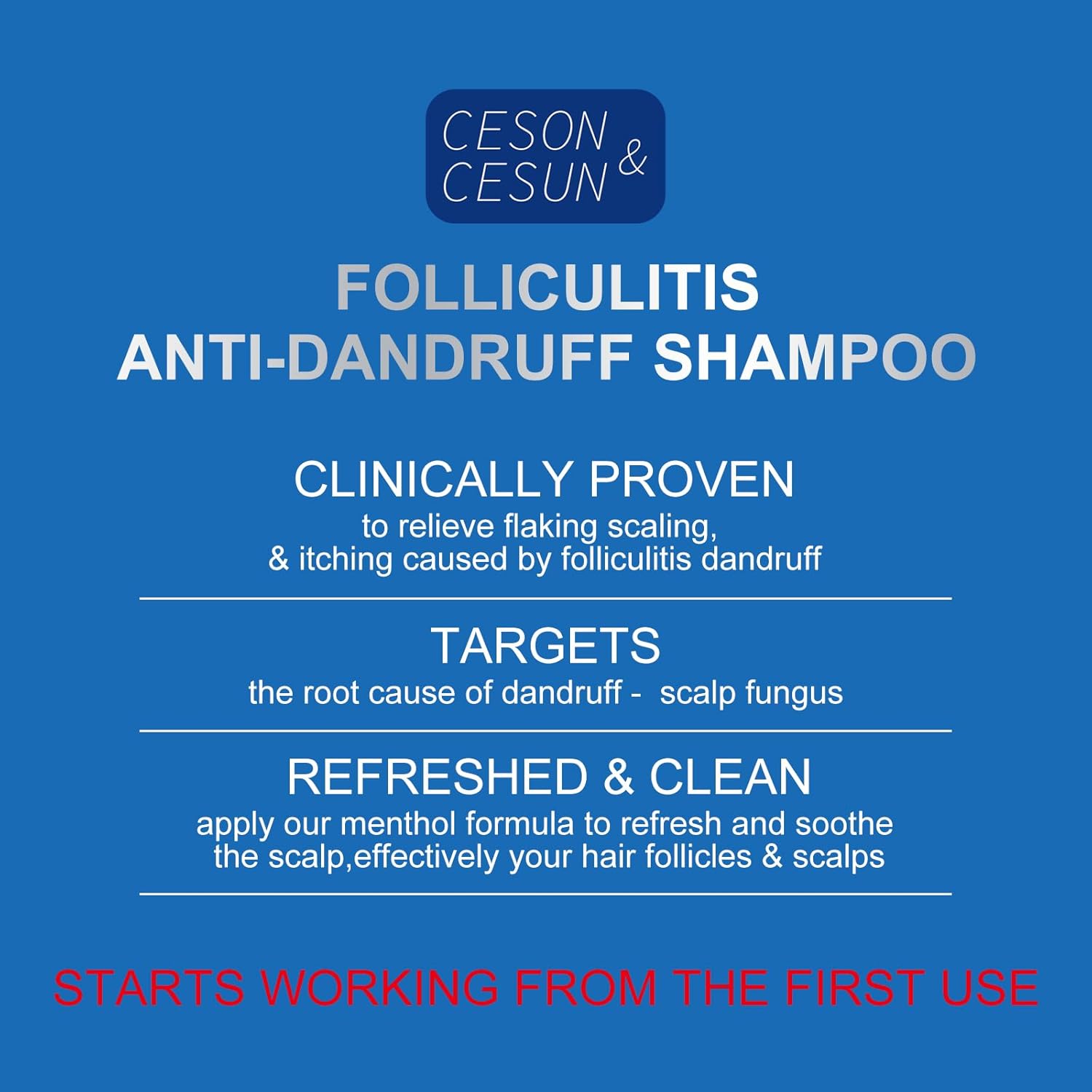 Ceson&Cesun Anti-Fungal/Anti Dandruff 2 in 1 Shampoo for Folliculitis, Scalp Psoriasis & Seborrheic Dermatitis, Itchy & Dry Scalp Relief, Nourishes, Hydrates, Control Oil, Safe For Color-Treated Hair - Image 2