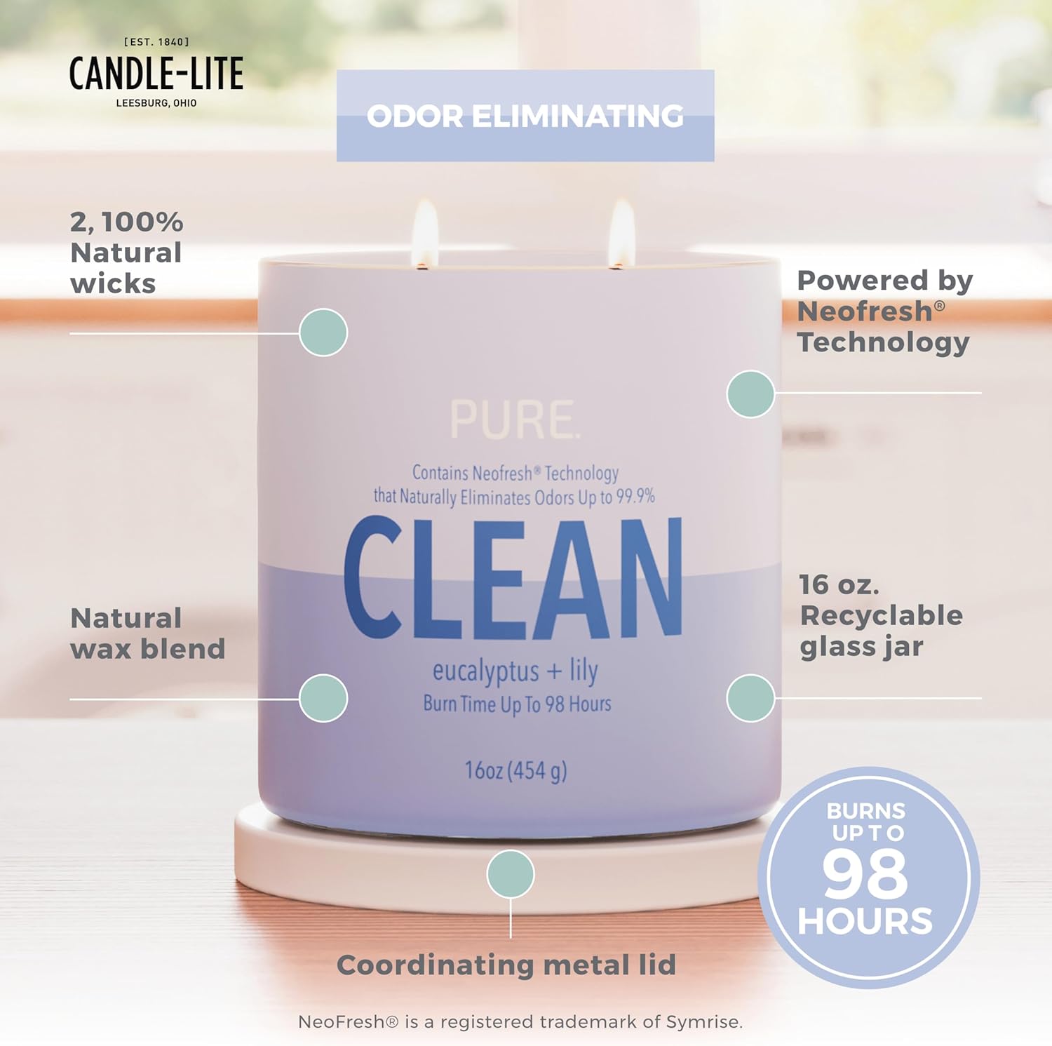 Candle-Lite Eucalyptus Lily Scented Jar Candle 16 oz 2-Wick Long Burn Time - Image 2