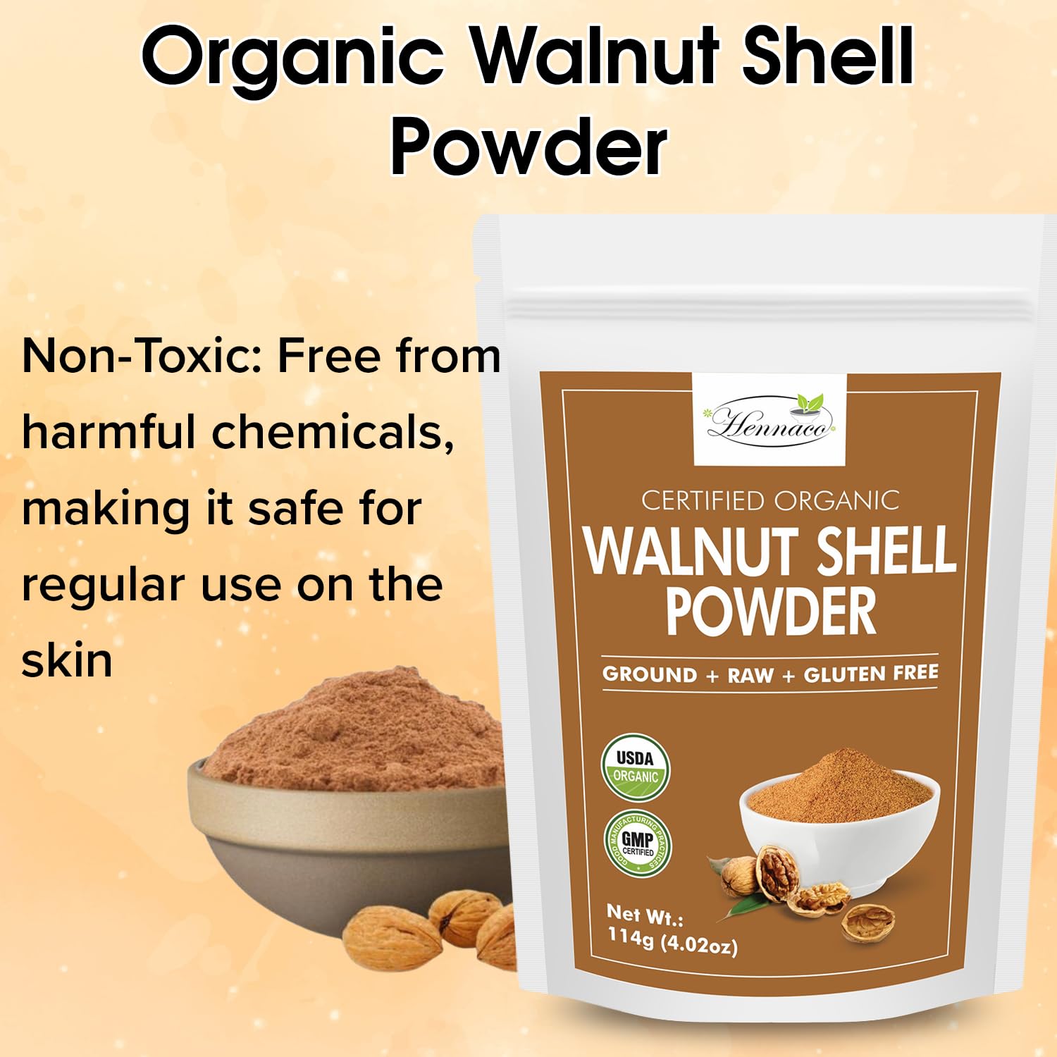 Organic Walnut Shell Powder| Natural Exfoliant | Resealable Zip Lock Pouch | USDA Organic| Pure & Natural Powder for Skin | Suitable for Face, body, & Foot Scrub | 114 Grams (4 OZ) - Image 4