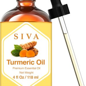 SIVA Turmeric Essential Oil - 4 Fl Oz – Natural Turmeric Oil - for Diffuser, Face, Skin Care, Aromatherapy, Hair Care, Scalp and Body Massage - with Dropper