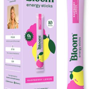 Bloom Nutrition Energy Drink Powder Packets, Sugar Free Energy Drink Mix with L-Theanine, B Vitamins & Natural Caffeine, On the Go Powder Sticks for Natural Energy, 10 Calories (10 Pouches (Pack of 1), Raspberry Lemonade)