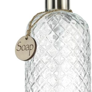 JASAI 18Oz Gem Patterned Clear Glass Soap Dispenser with Rust Proof Pump, Refillable Hand soap Dispenser for Kitchen, Premium Bathroom Soap Dispenser for Dish Soap, Hand soap, Lotion(Clear).