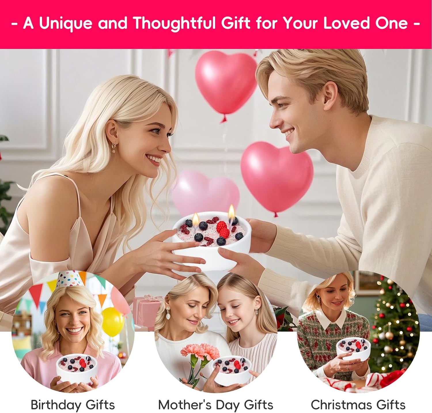 Soy Candle Fruit Yogurt Bowl with 2 Wicks - Blueberry Raspberry Cranberry Scent Gift - Image 5