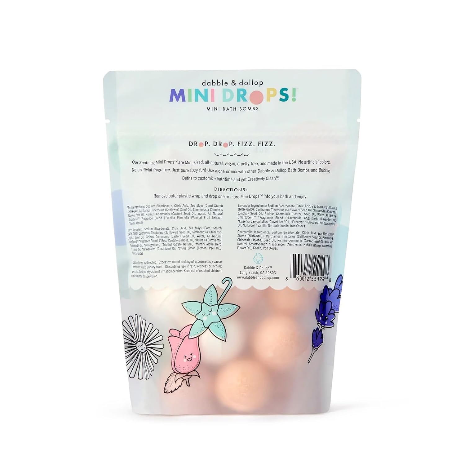 Dabble & Dollop Soothing Mini Bath Bombs & Vanilla Shampoo, Body Wash and Bubble Bath for Kids - All Natural, Resealable Pouch, Foaming Whip, USA Made, Vegan, Gluten-Free, Cruelty-Free (Pack of 2) - Image 2