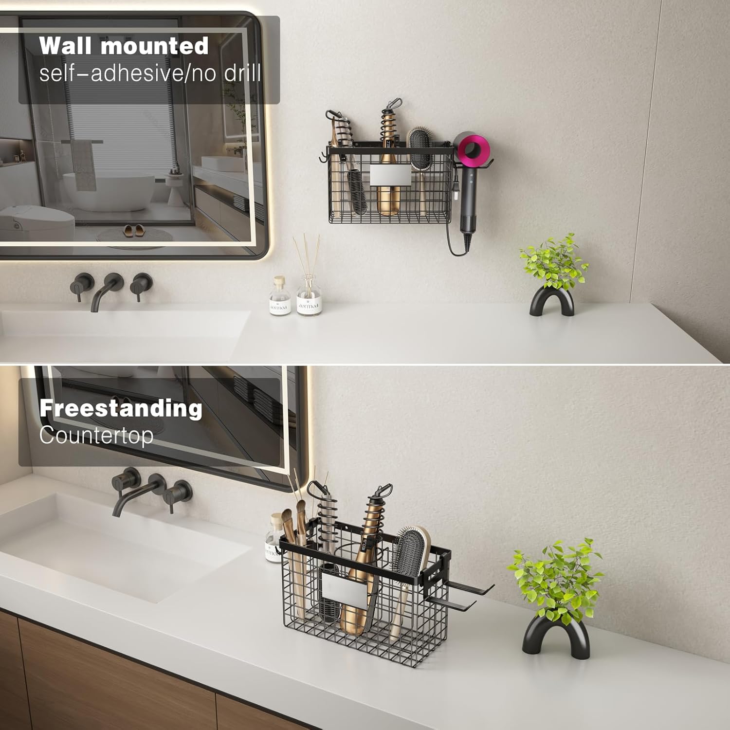 Voldra 2 Pack Black Adjustable Hair Dryer Holder Cabinet Door Wall Mount - Image 7
