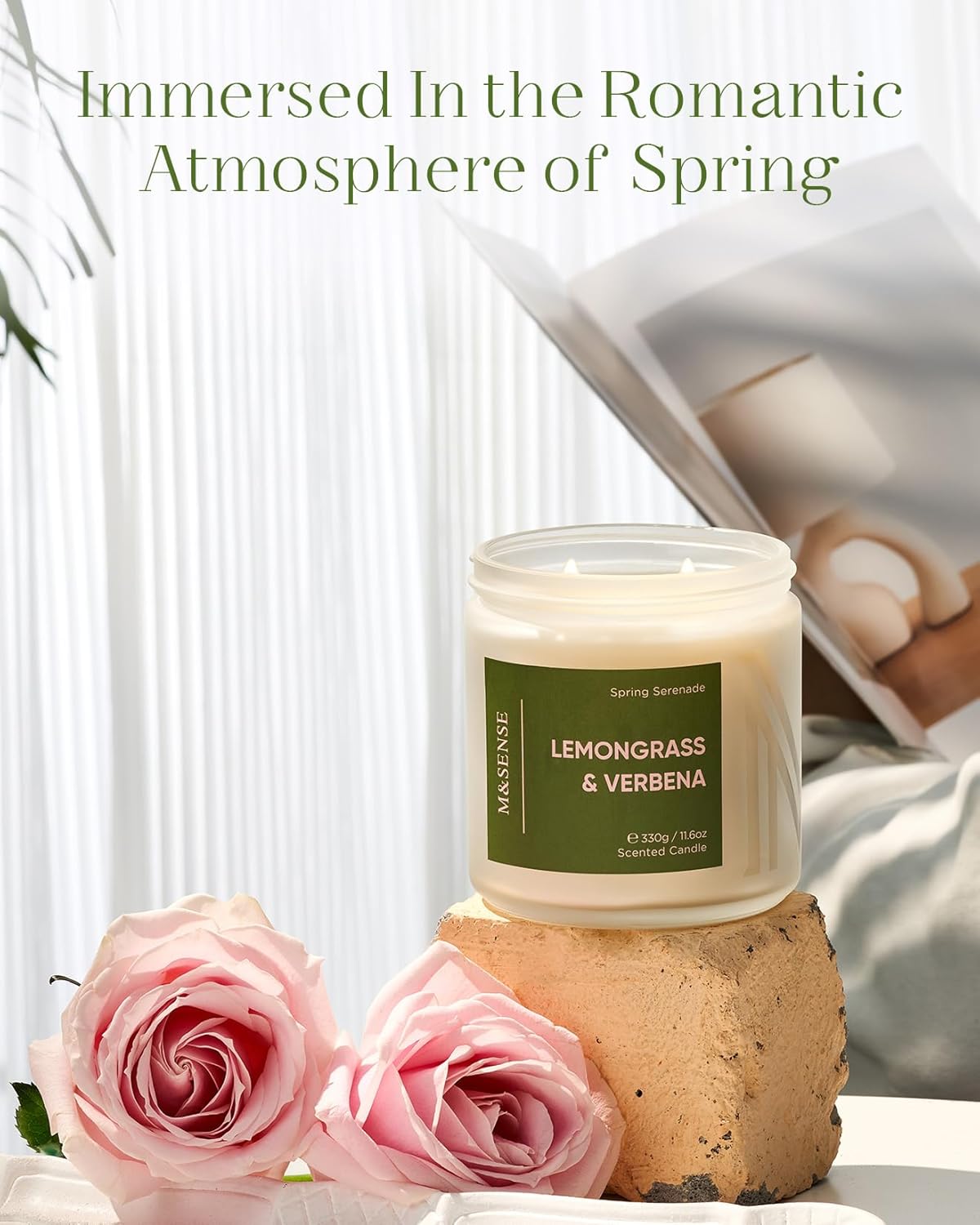 M&SENSE Lemongrass Verbena Scented Candle - 11.6oz 70 Hours Burn Time Natural Soy Wax Non-Toxic Candle, 2-Wick Aromatherapy Home Decor Fragrance Gifts for Relaxation & Stress Relief - Image 5