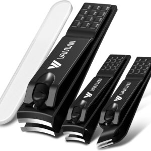 German Nail Clippers for Men, VANWIN Nail Clipper Set (4-Pack) Ultra Sharp Matte Stainless Steel Fingernail & Toenail Clippers with Glass Nail File, Nail Cutter Stocking Stuffers for Men Women Black