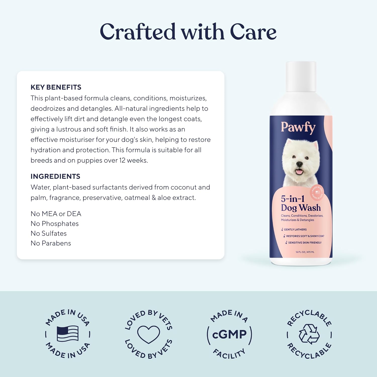 Pawfy Dog Shampoo and Conditioner for Itchy Skin Relief | Puppy Shampoo for Sensitive Skin | Natural 5 in 1 Pet Shampoo with Coconut, Oatmeal & Aloe Vera| Ideal Dog Wash for Smelly Dogs - Image 4