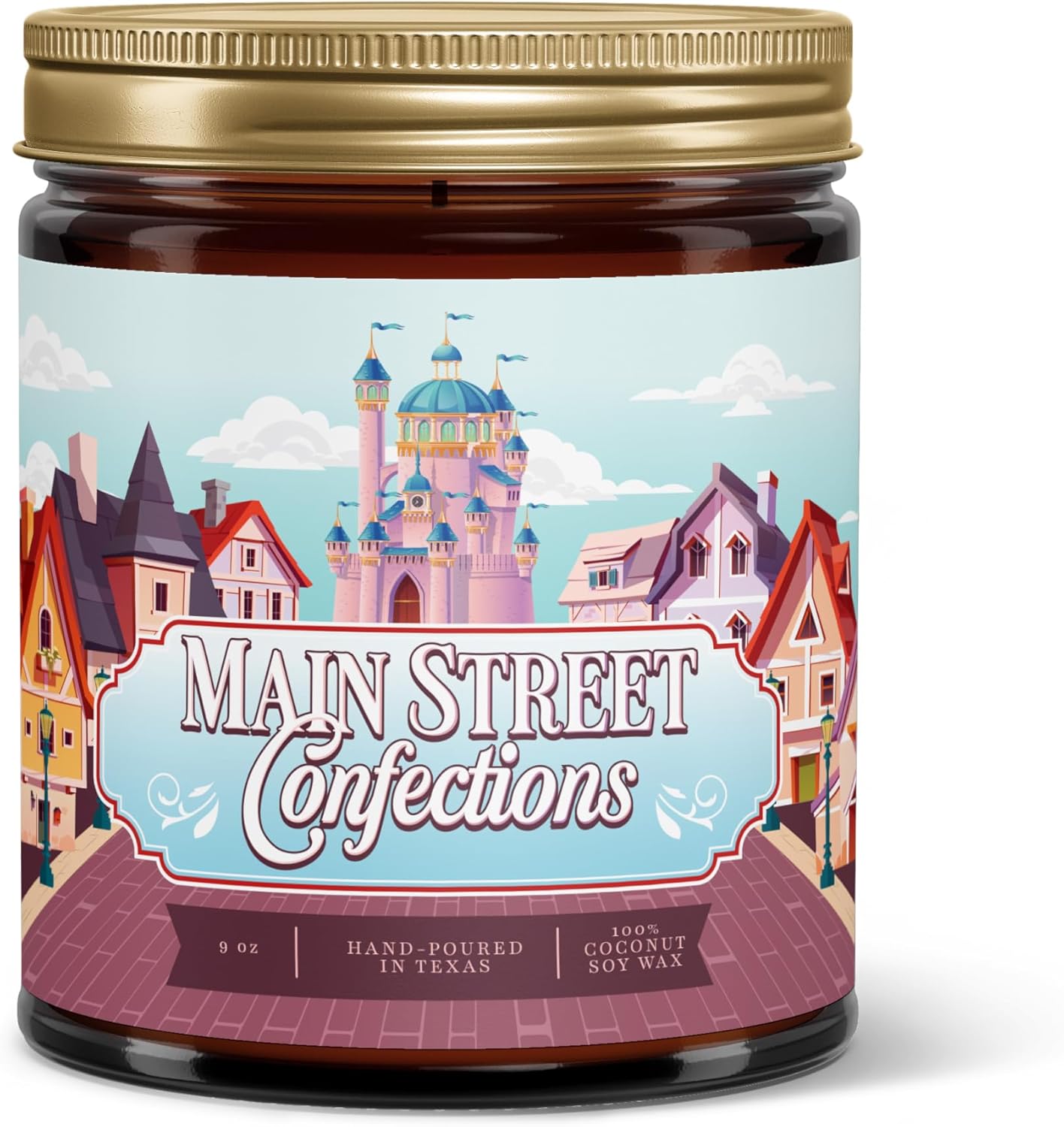 Fantaswick's Main Street Confections Scented Candle | 100% Natural Coconut Soy Wax & Cotton Wick in Amber Candle Jar | Hand-Poured in Texas | 9oz