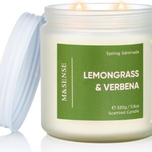 M&SENSE Lemongrass Verbena Scented Candle - 11.6oz 70 Hours Burn Time Natural Soy Wax Non-Toxic Candle, 2-Wick Aromatherapy Home Decor Fragrance Gifts for Relaxation & Stress Relief