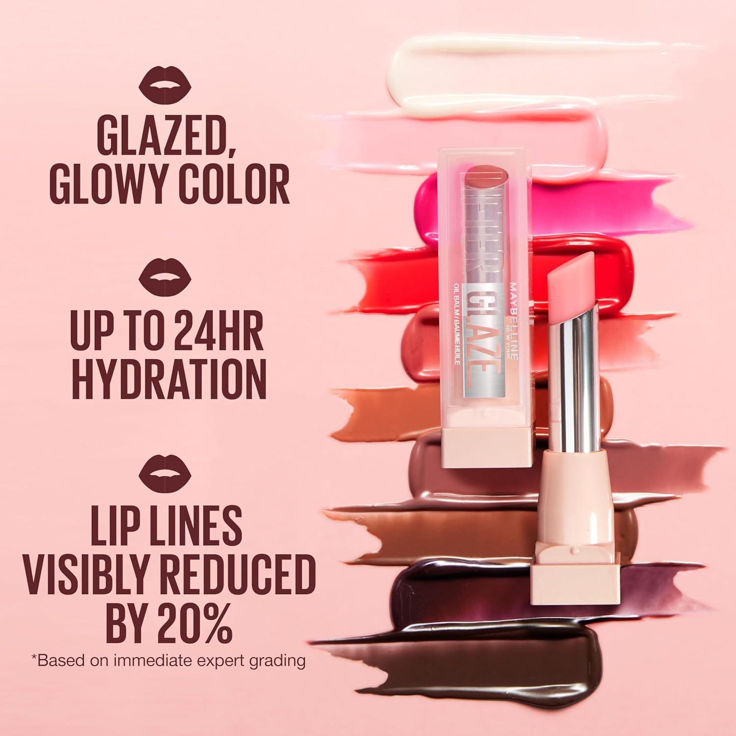 Maybelline Lifter Glaze Oil Balm with Hyaluronic Acid and Hydrating Oil Blend, Lip Balm with 24HRs of Smooth, Moisturizing Shine, Pink Drip (Sheer Baby Pink) - Image 3