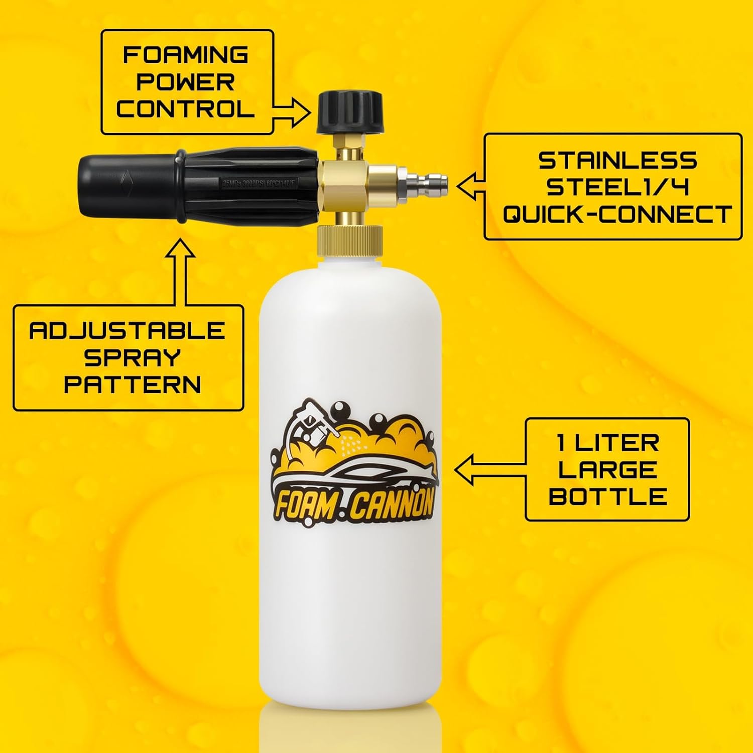 1 Liter Foam Cannon Kit with 5 Nozzle Tips and 1/4 Inch Connector for Pressure Washers - Image 2
