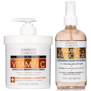 Advanced Clinicals Vitamin C Brightening Cream + Vitamin C Antioxidant Glow Facial Mist Set