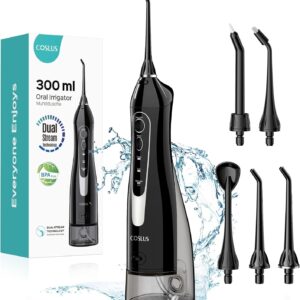COSLUS Water Dental Flosser Teeth Pick: Portable Cordless Oral Irrigator 300ML Rechargeable Travel Irrigation Cleaner IPX7 Waterproof Electric Flossing Machine for Teeth Cleaning C20(F5020E)