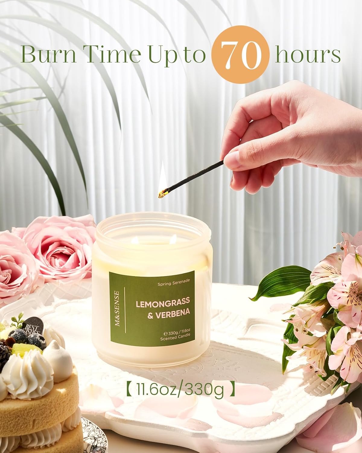 M&SENSE Lemongrass Verbena Scented Candle - 11.6oz 70 Hours Burn Time Natural Soy Wax Non-Toxic Candle, 2-Wick Aromatherapy Home Decor Fragrance Gifts for Relaxation & Stress Relief - Image 4