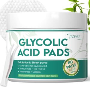 Glycolic Acid Pads 20%: Dual Sided Exfoliating Face Pads with Salicylic Acid and Niacinamide Reduce Surface Skin Fine Lines and Wrinkles Daily Facial Cleansing for All Skin Types 60 Count