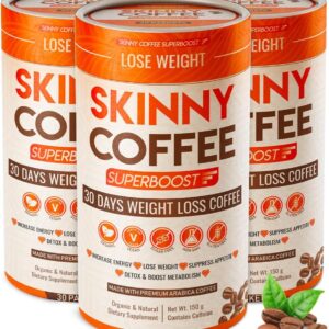 Skinny Coffee Super Boost Weight Loss Coffee, Fat Burners for Men & Women, Sugar-Free, Keto, Vegan, Reduces Bloating, Supports Energy & Metabolism, Appetite Suppressant for Weight Loss (Pack of 3)