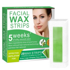 Wax Strips for Face - 98% Natural Formula for Sensitive Skin, Facial Hair Removal for Women - Gently and Quickly Removes Hair from Eyebrows, Lips, Body, Legs, and Bikini Line- Hypoallergenic