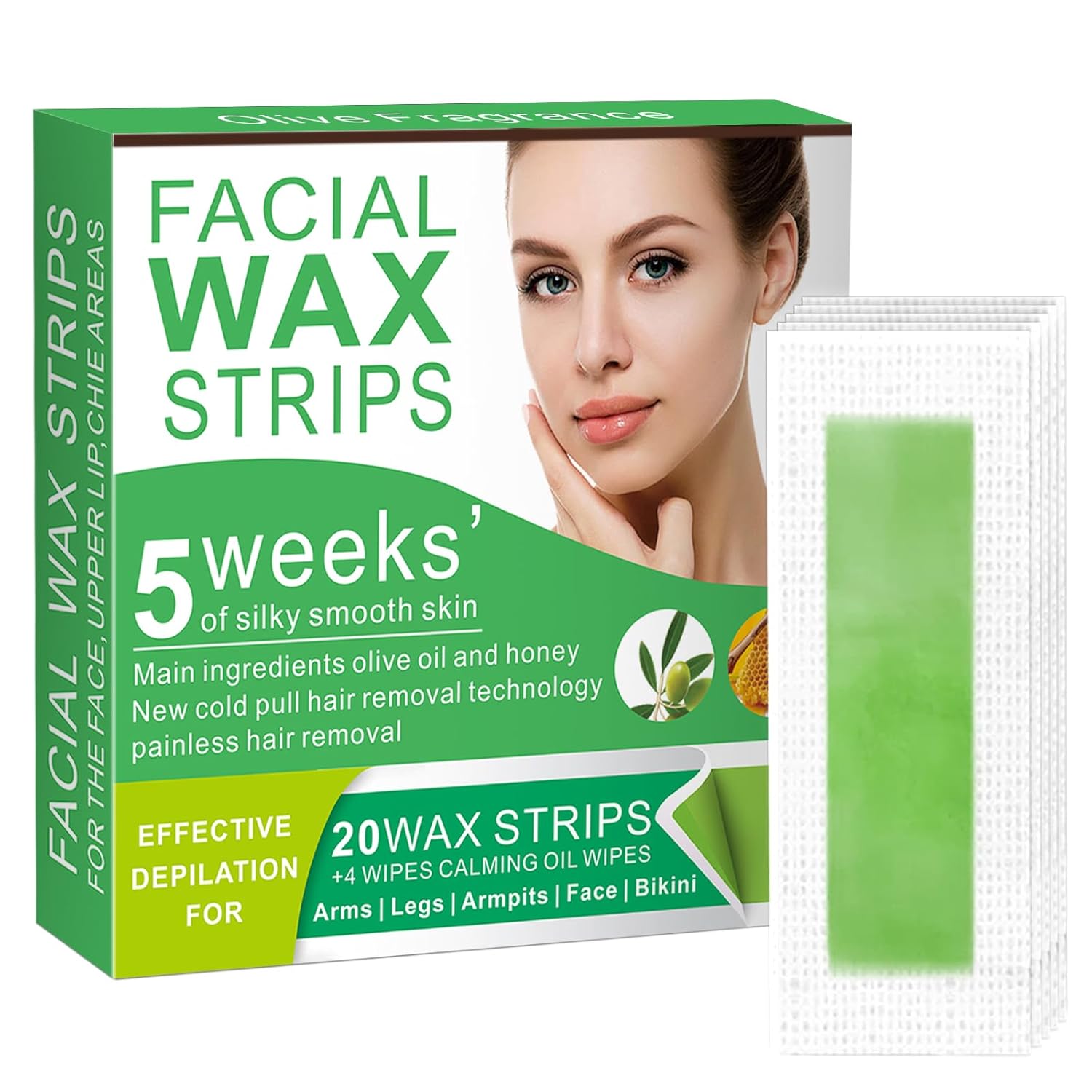 Wax Strips for Face - 98% Natural Formula for Sensitive Skin, Facial Hair Removal for Women - Gently and Quickly Removes Hair from Eyebrows, Lips, Body, Legs, and Bikini Line- Hypoallergenic