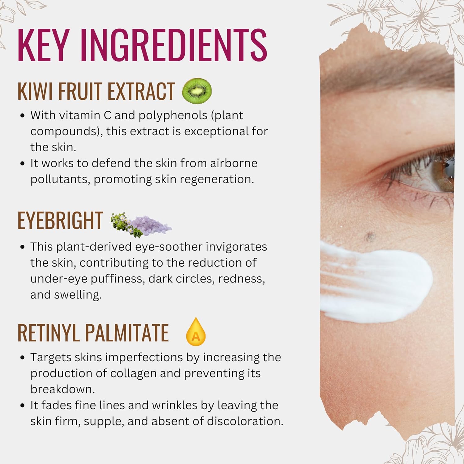 Retinol Boost Eye Cream with Retinyl Palmitate, Vitamin A, Kiwi Fruit Extract & Coenzyme Q10 | Sweet Almond Oil | Carefully formulated to keep your eyes bright and healthy!
