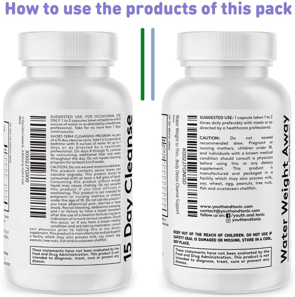 Youth & Tonic Jumpstart Cleanse 90 Capsules for Water Weight Loss and 15 Day Colon Detox - Image 7