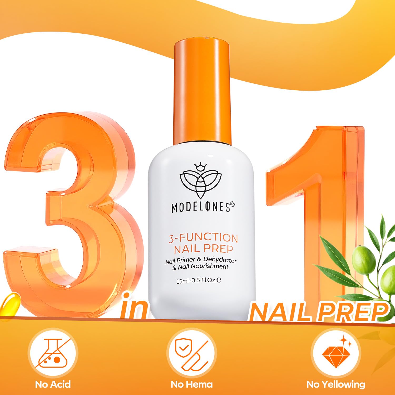 modelones Nail Dehydrator and Primer, 3-in-One HEMA-Free Nourishing Prep for Acrylic & Gel Nails, Supports Growth - Image 3