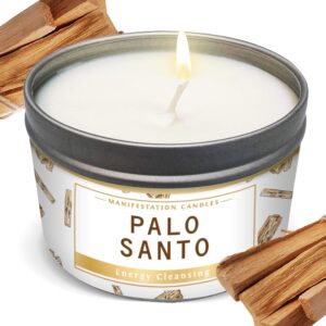 Long Lasting Palo Santo Scented Candle - 6 oz - 35 Hour Burn - Natural Soy Wax Smudge for House Energy Cleansing, Positive Vibes & Manifestation