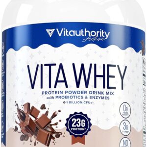 Vitauthority Whey Protein Powder for Women Whey Isolate Probiotics & Enzymes Supports Digestion, Nutrient Absorption & Energy Post-Workout & Daily Nutrition Chocolate Flavored 30 Servings