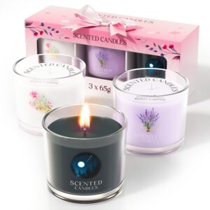 Scented Candle Set, 3 Scented Votive Candles, Birthday Gifts for Women/Men (Black+Purple+White, 7 oz)