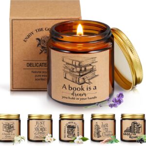 MTLEE 6 Pcs Book Lover Candle Gifts 3.5 oz Reading Scented Candle Gift Rustic Bookshelf Soy Wax Jar for World Book Day Bookworm Librarian Reader Writer Club Women Men Graduation Nurse Teacher Birthday