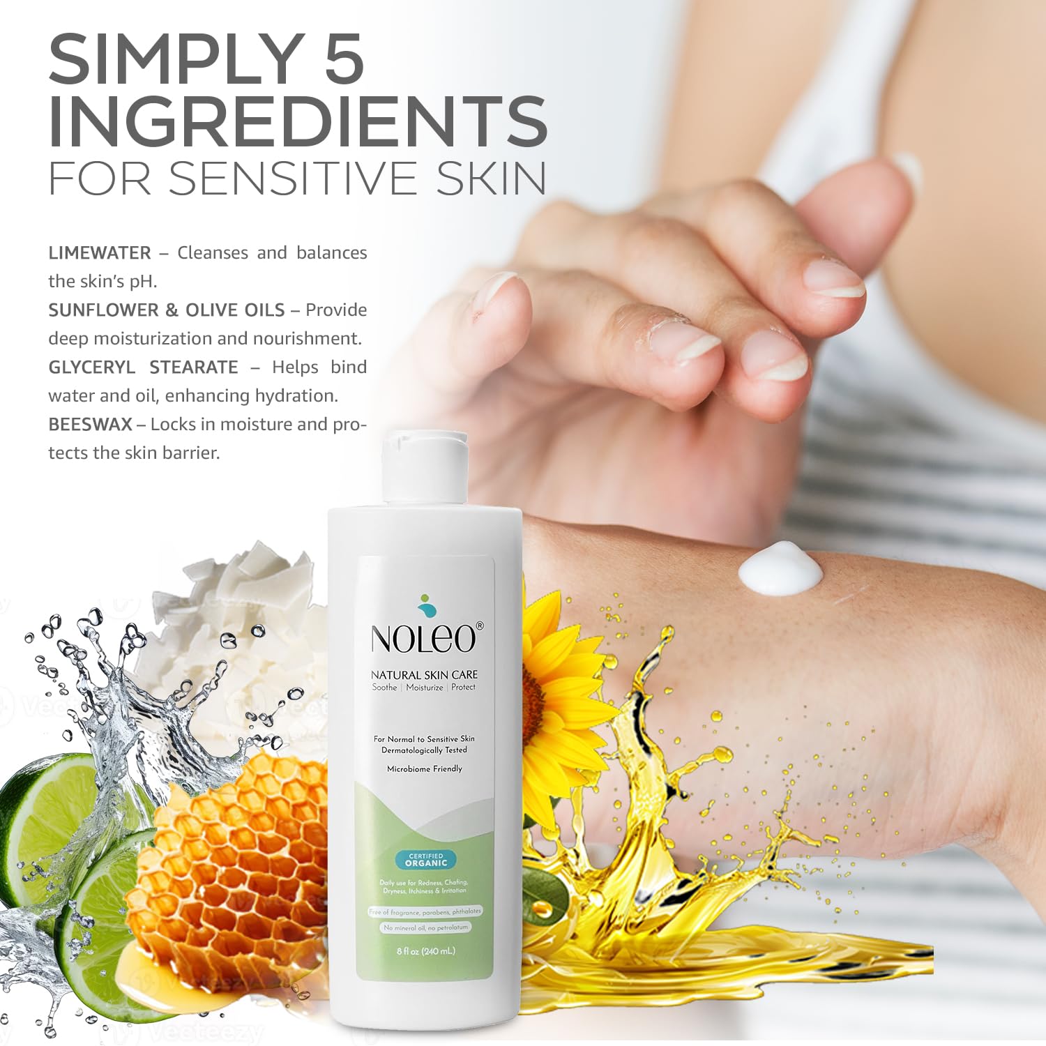NOLEO Natural Skin Care – Deep Moisturizer for Sensitive Skin | Soothes Redness, Chafing & Irritation | Non-Toxic, EWG Verified, Organic | Face & Body Cream for Adults & Babies – 8oz - Image 6