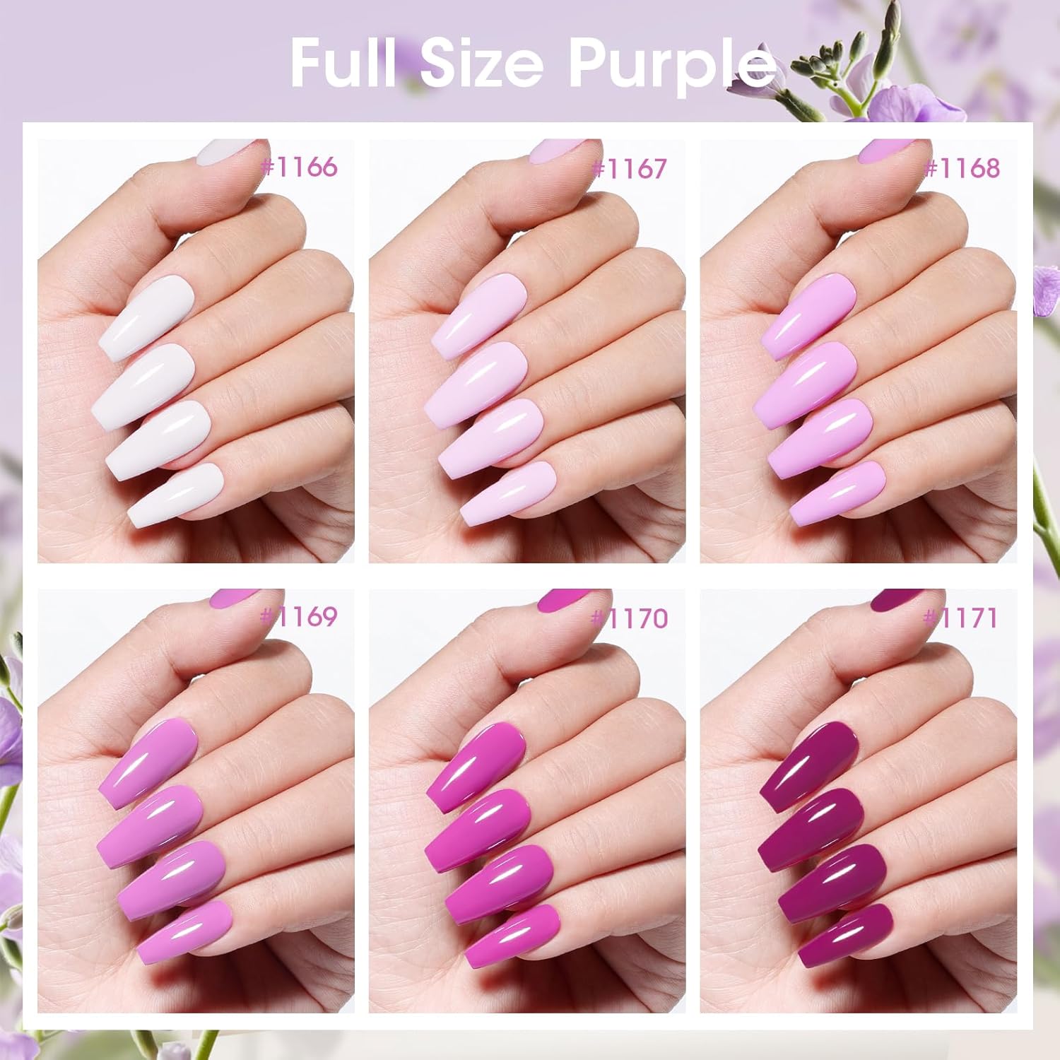 GELLEN Pinkish Purple Gel Nail Polish, Spring Summer Light Purple Gel Polish Pastel 6 Colors Set, No Wipe Soak Off Glossy UV Light Gel for Natural Acrylic Nails Salon Home, Chip Resistant, Non-toxic - Image 2