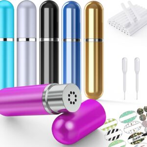 6 Pack Aromatherapy Nasal Inhaler Tubes for Essential Oils, Portable Reusable Blank Aluminum Nasal Inhalers with 2 Mini droppers 24 Cotton Wicks and 24 Writable Stickers