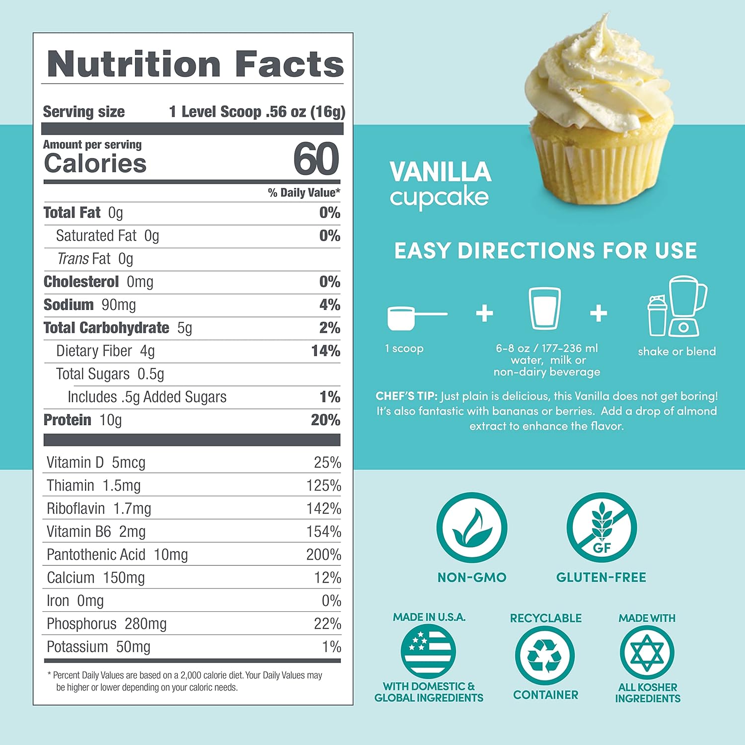 Designer Wellness, Designer Lite, Low Calorie Natural Protein, Prebiotic Fiber, Key Vitamins & Minerals, Vanilla Cupcake, 9.03 Ounces - Image 5