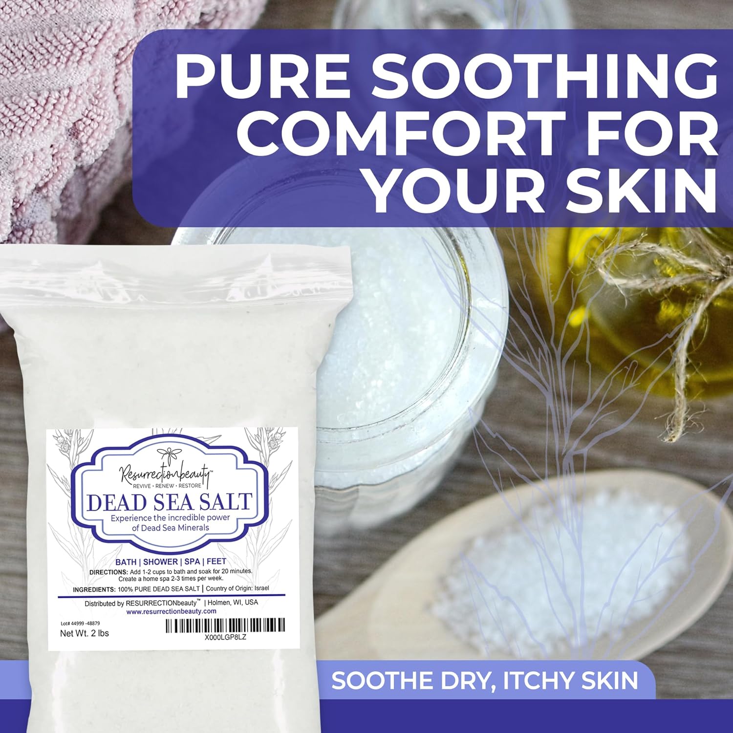 RESURRECTIONbeauty 100% Pure Dead Sea Salt, Bulk Bath Salts for Home Spa & Salt Scrub, Bath & Foot Soak, 2 lb - Image 6