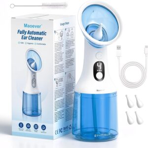 Electric Ear Wax Removal with One-Piece Waste Tank, Water Powered Ear Cleaner with 4 Pressure Modes for Earwax Remove at Home, 4 Tips, USB-C Cable, IPX7 (Blue)