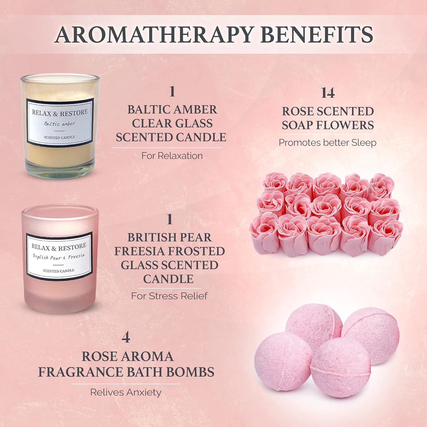 Empire Scented Candles & Bath Bombs Set, Gifts for Women, Birthday Gifts for Her, 20pcs Set Gifts for Her, Birthday Gift for Women with Rose Scented Soap Flowers - Image 5