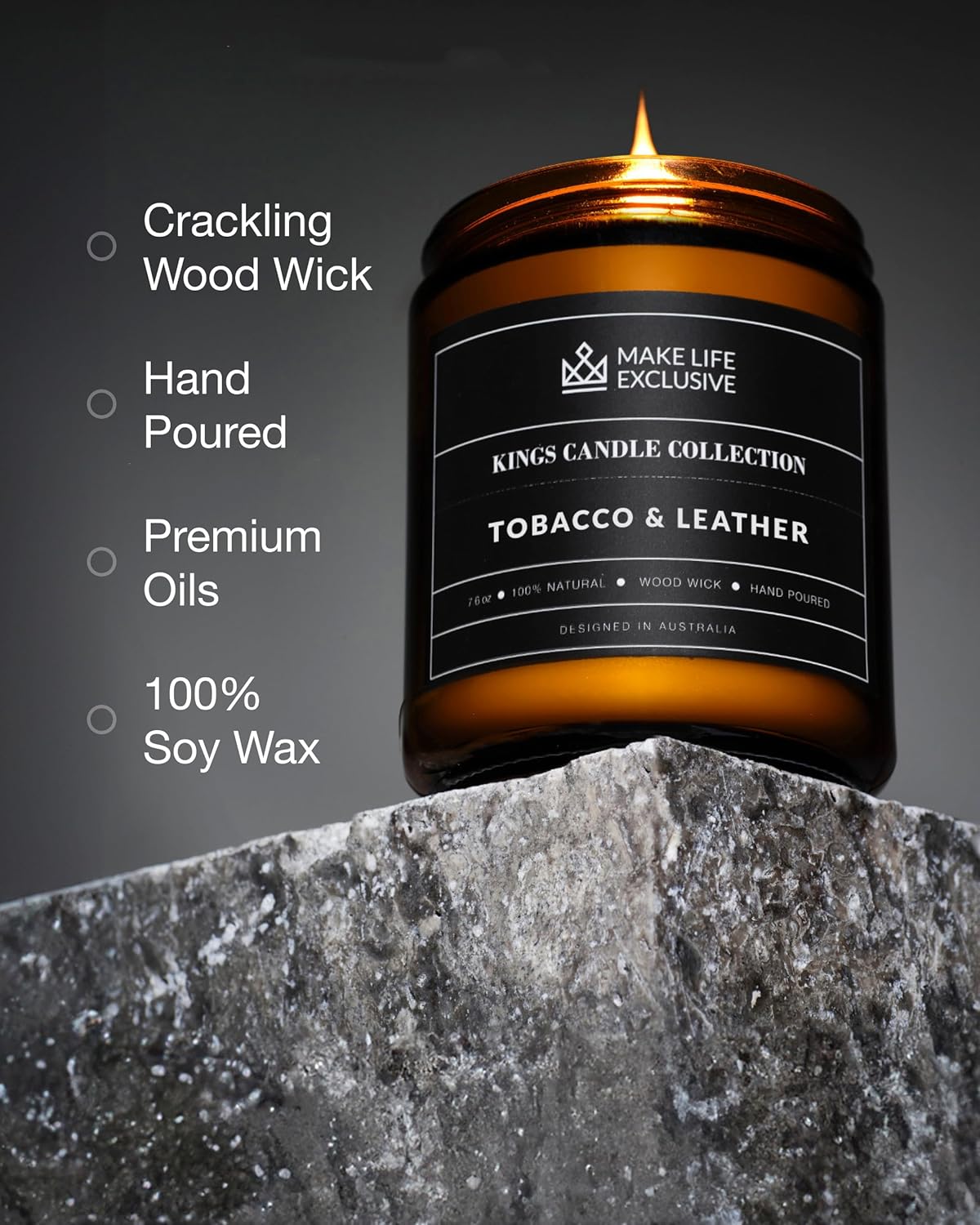 Scented Candles for Men | Tobacco & Leather Scented | Wooden Wick, Long Lasting, Masculine Scents | Natural Soy Jar Candle for Home, Bacehlor Pad Decor | The Perfect Mens Gift - Image 3