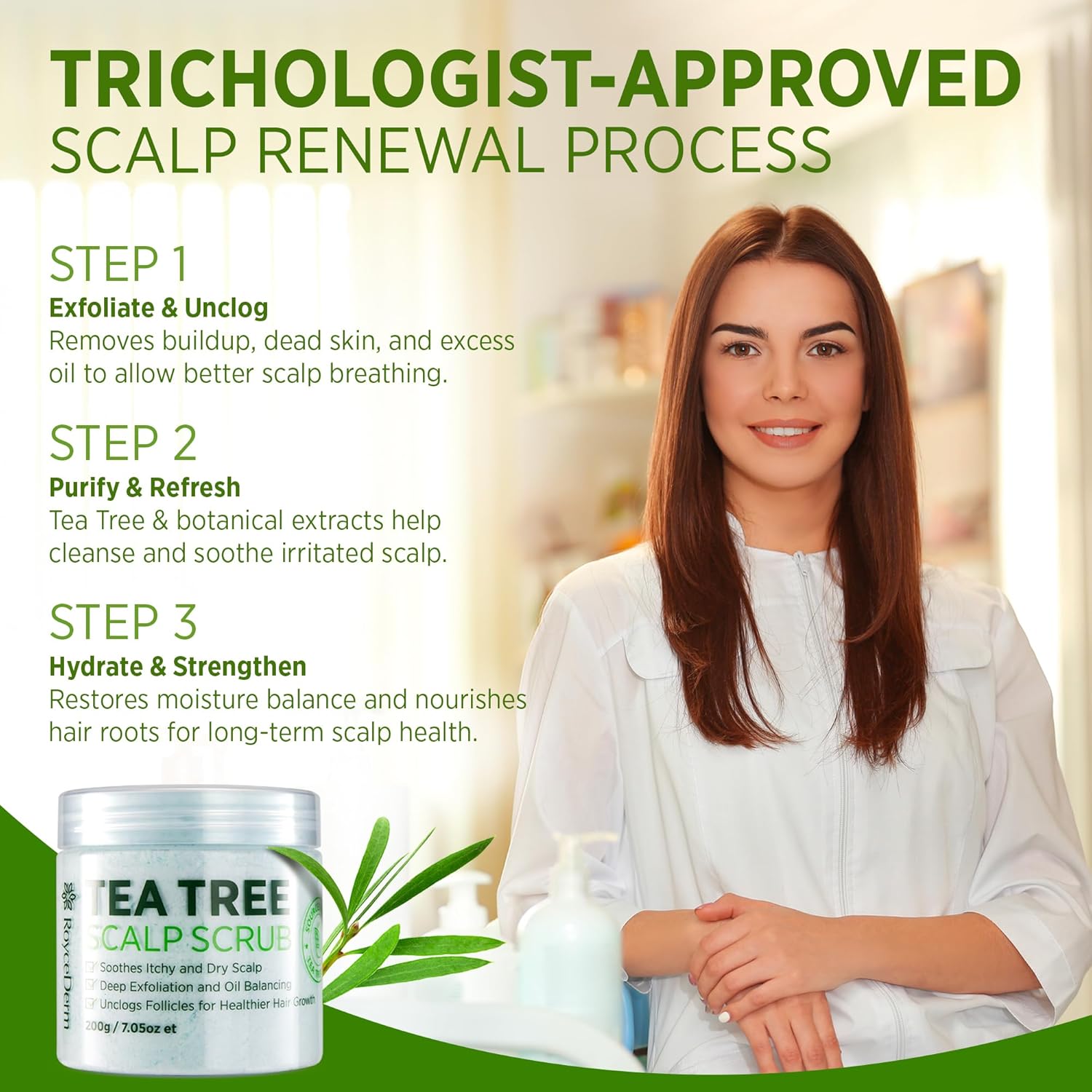 Roycederm Tea Tree Scalp Scrub 8 oz Dandruff Relief Anti Fungal Pre Shampoo Treatment - Image 5
