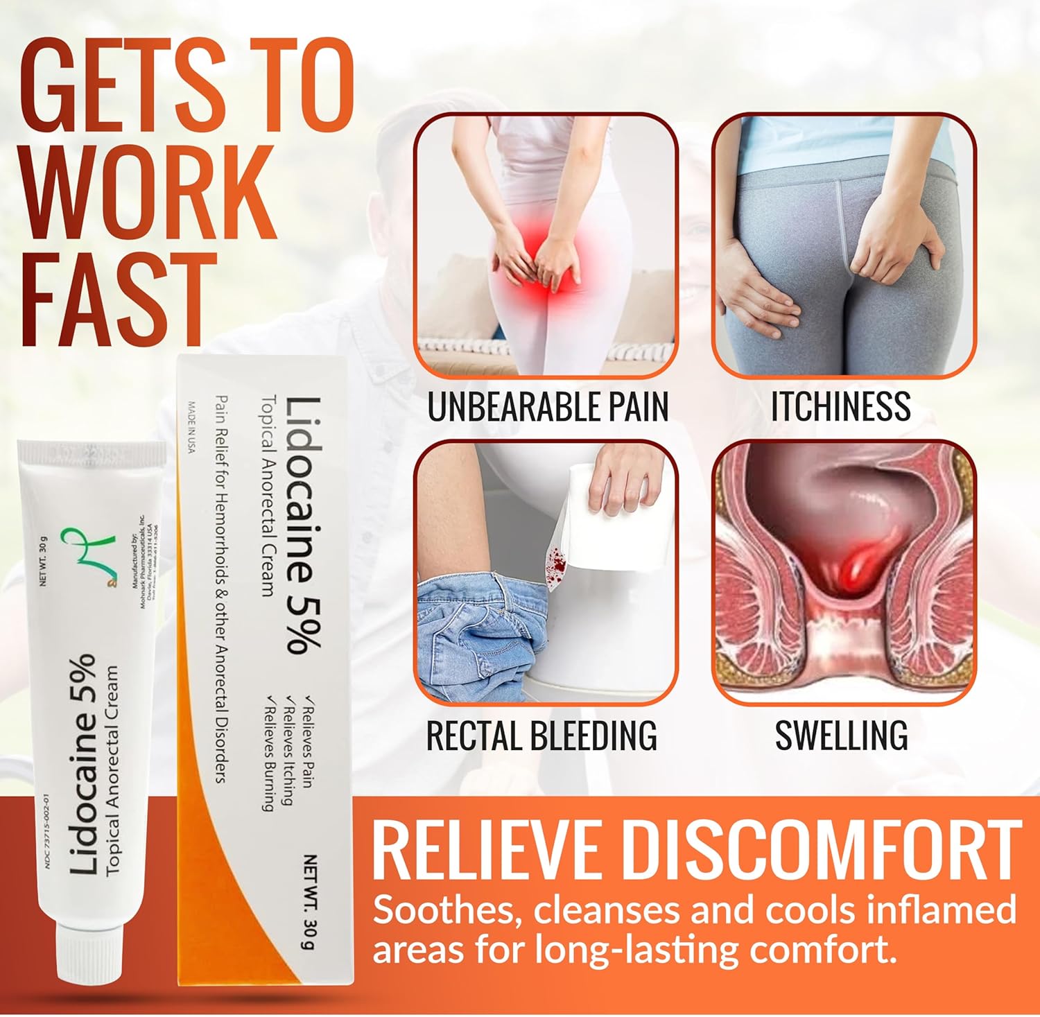 Maximum Strength 5% Lidocaine Hemorrhoid Treatment Cream for External and Internal Hemorrhoids Treatment Burn Itch Pain Relief Topical Anorectal Cream - 30 Gram Tube Made in USA - Image 6