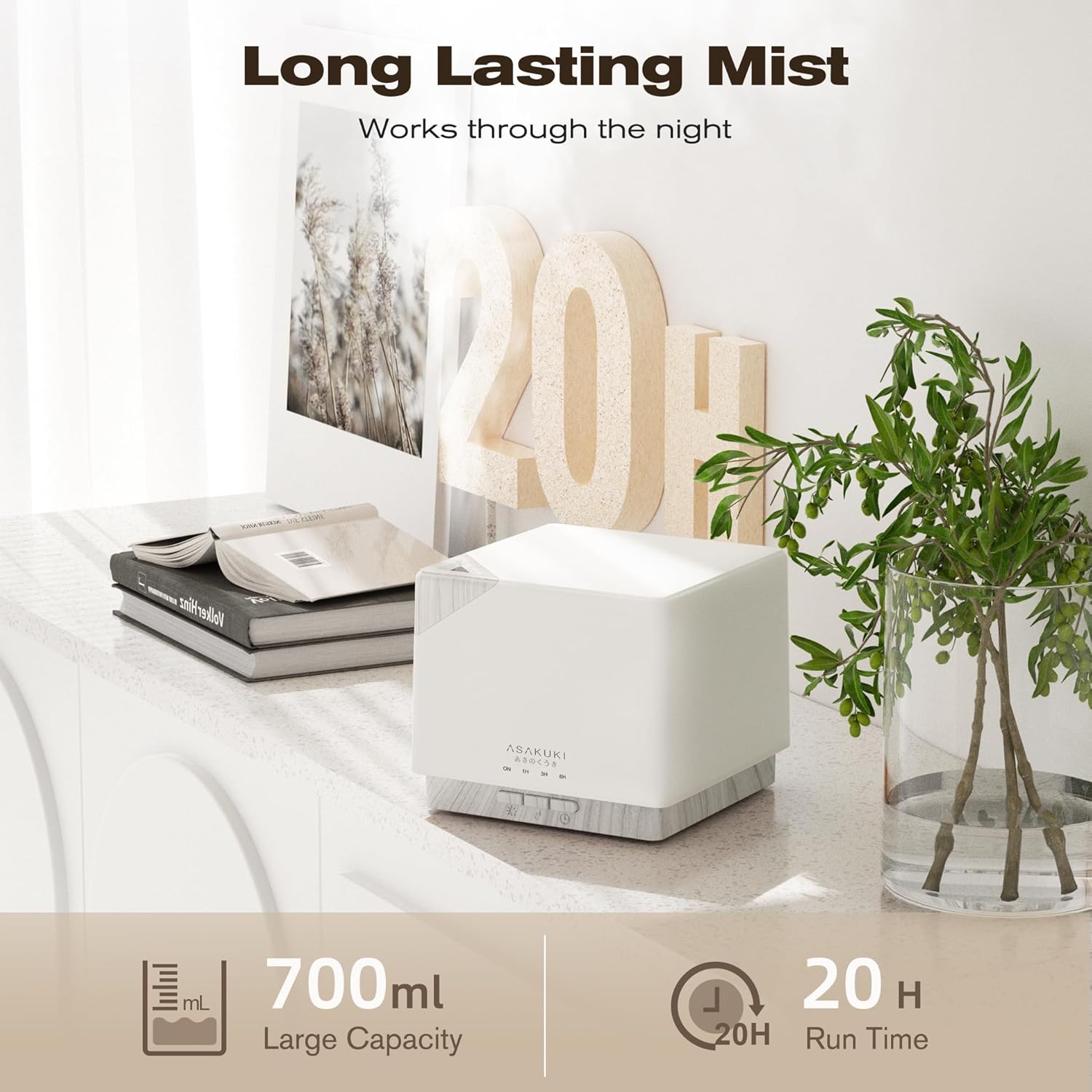 ASAKUKI 700ml Ultrasonic Essential Oil Diffuser Humidifier with Timer and 7 LED Lights - Image 2