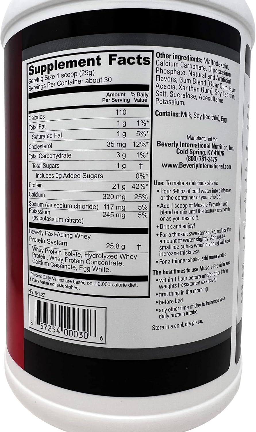 Beverly International Muscle Provider Vanilla Whey Protein Powder 30 Servings for Lean Muscle Recovery - Image 2