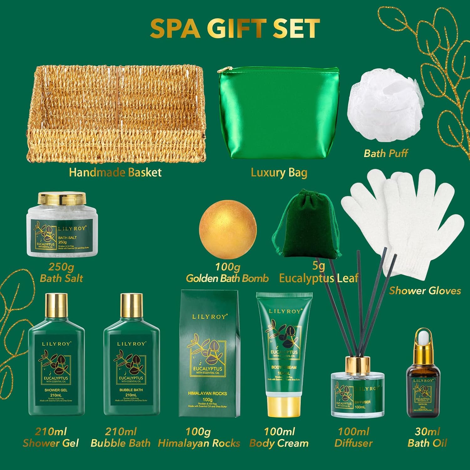 15-Piece Eucalyptus Bath Gift Set for Women and Men Spa Kit for Relaxation - Image 2