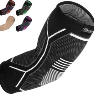 Kunto Fitness Elbow Brace Compression Support Sleeve (Shipped From USA) for Tendonitis, Tennis Elbow, Golf Elbow Treatment - Reduce Joint Pain During Any Activity!