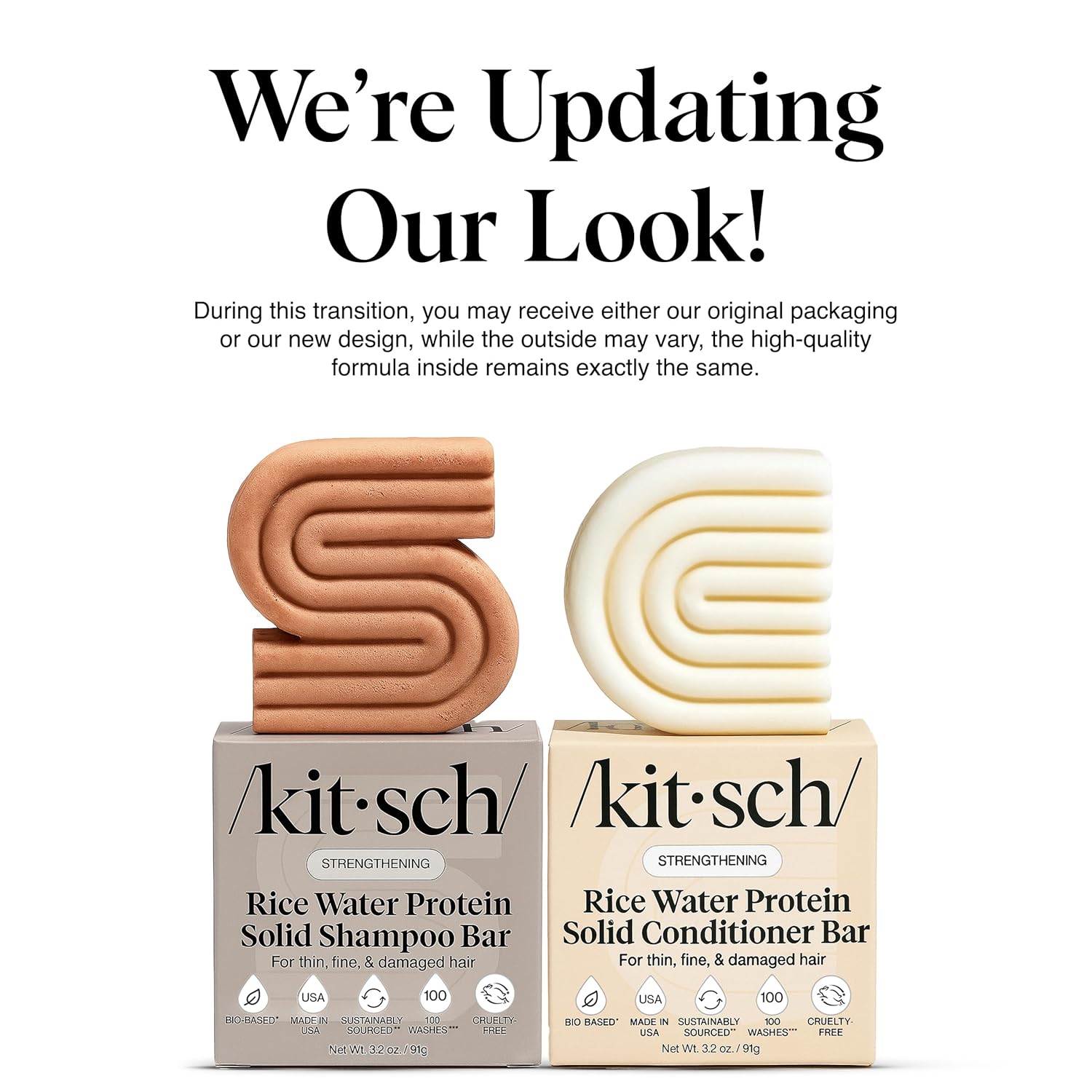 Kitsch Rice Water Shampoo & Conditioner Set - Solid Shampoo & Conditioner Bar with Protein for Strengthening Hair & Damage Repair - Paraben, Sulfate and Silicone Free - Nourishing Hair Care - 2 pack - Image 2