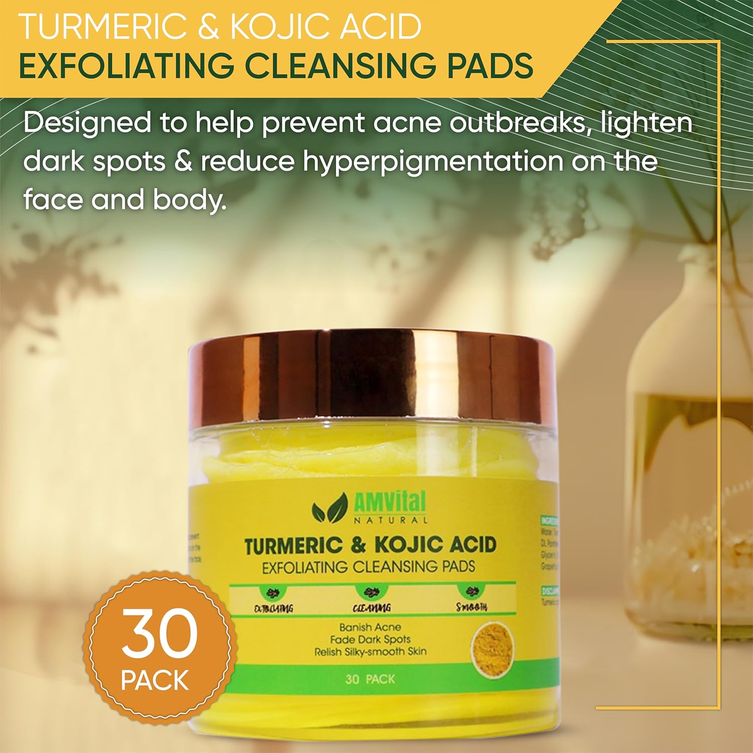 Turmeric & Kojic Acid Exfoliating Cleansing Pads 60 Count for Brighter, Even Skin Tone - Image 6