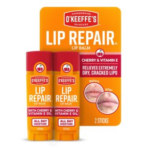 O'Keeffe's Lip Repair Lip Balm with Cherry & Vitamin E Oil - Stick (Twin Pack) - Moisturizer for Extremely Cracked, Dry Lips
