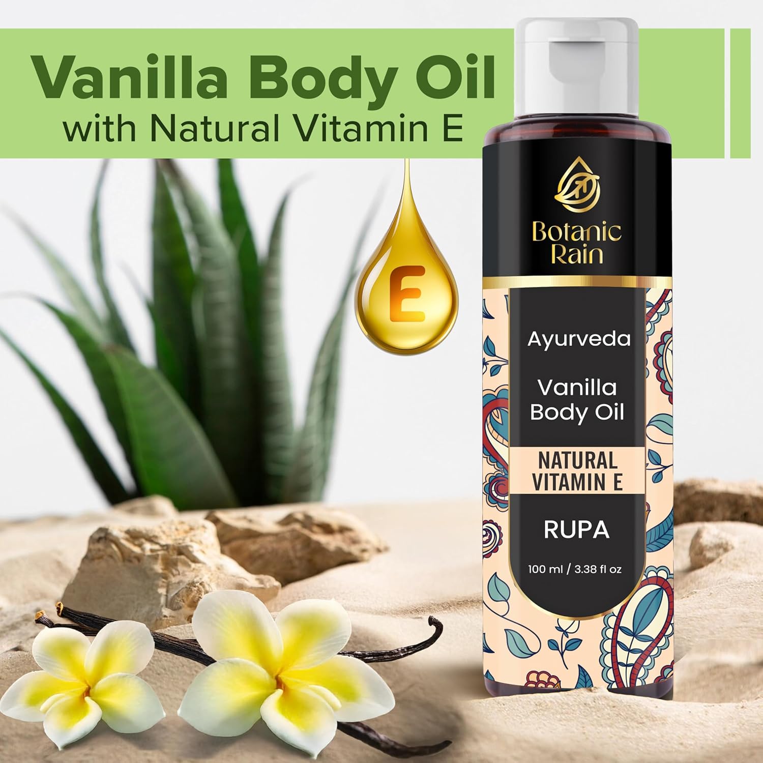Ayurveda Vanilla Body Oil, Moisturizing & Hydrating Organic Vitamin E Oil, Body Oil For Women After Shower, Ayurveda Products For Crepey Skin - 3.38 Fl Oz (1) - Image 2